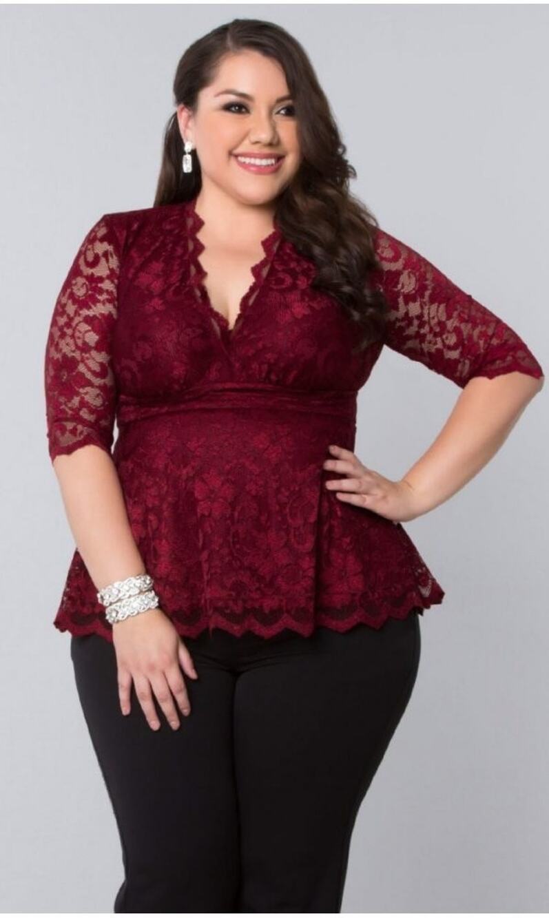 Kiyonna Linden Lace Top Red Plus Size 2X Whimsigoth Romantic Party Feminine